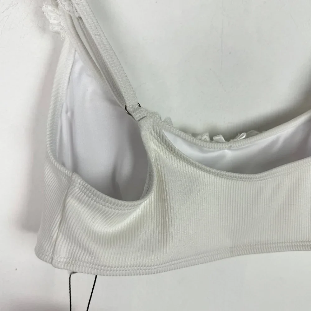 NWT Edikted Lacey Ruffled Bikini Top Ribbed Bralette White Size Medium M NEW - Picture 9 of 11